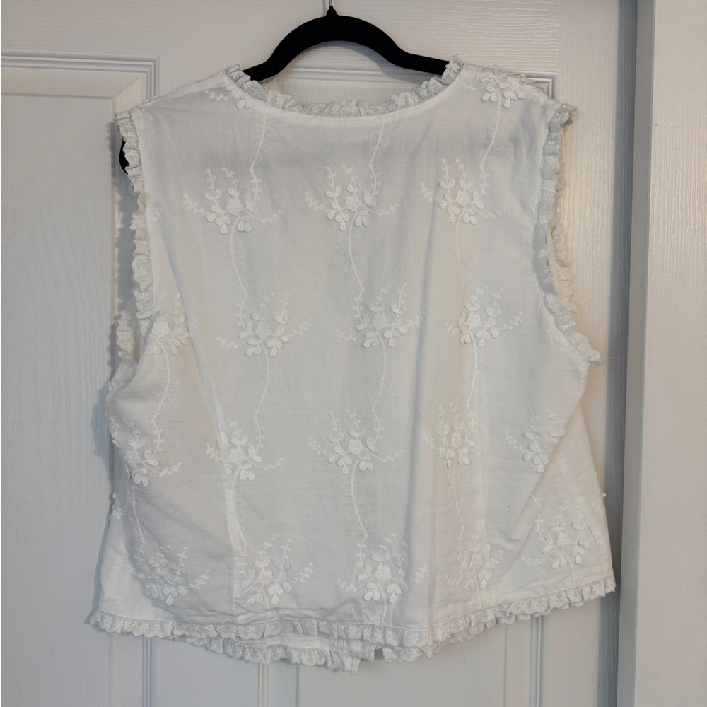 Arula Ruffle Embroidered Tie Front Tank - Picture 3 of 6